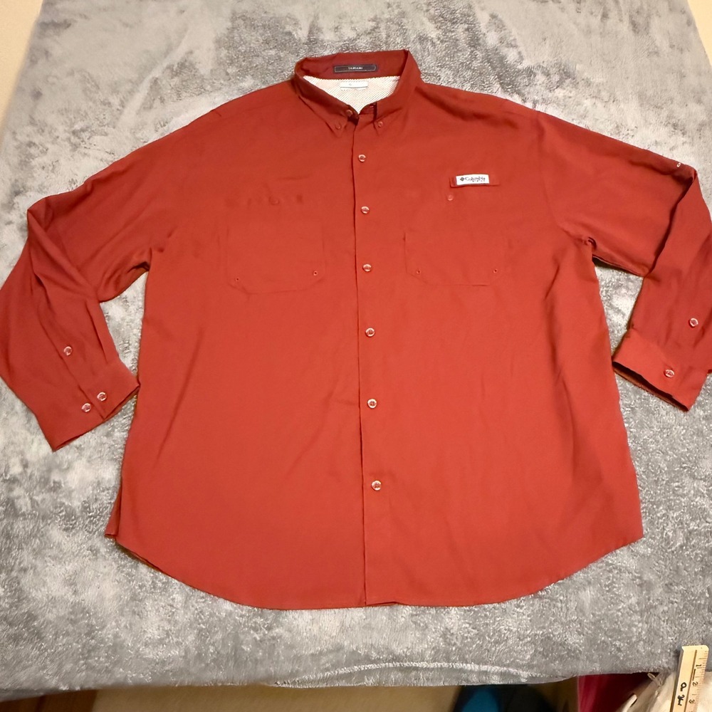 Columbia PFG Tamiami Fishing‎ Shirt Mens XXL Long Sleeve Rust Red Vented UPF 40
